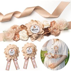 Zwangerschapsbloemenbuikband voor babyborrel - babyborrel, aanstaande moeder en papa-to-be Corsagepin - bloemenriem voor zwangerschapsjurk - benodigdheden voor zwangerschapsfoto rekwisieten (kaki