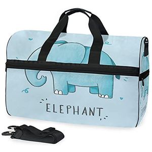 Sport Zwemgymtas met schoenen Bule Olifant Leuke Behang Compartiment Weekender Duffel Reistassen Handtas voor Vrouwen Meisjes Mannen