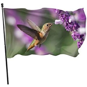 Vlag 90 x 150 cm, paarse vogel decoratieve vlag levendige kleur indoor vlag vervagingsbestendig seizoen vlag, voor carnaval, tuin, festival