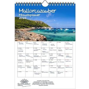 Mallorcazauber planner DIN A4 kalender voor 2024 vakantie strand Spanje Mallorca - cadeauset inhoud: 1x kalender, 1x kerst- en 1x wenskaart (in totaal 3 delen)