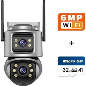 Bewakingscamera, 4K 8MP HD PTZ Camera Outdoor 6MP Dual Lens Dual Screen AI Auto Tracking IP Camera CCTV audio Video Surveillance(3K 6MP add 32G)