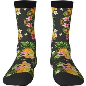 Tropische ananas Hawaiiaanse volwassen grappige 3d sokken crew sokken nieuwigheid sokken gag geschenken, zachte gezellige sokken., 2 Zwart-1, Eén Maat