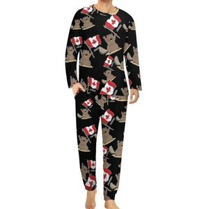 I Love Canada Marmot pyjamaset voor heren, loungewear met lange mouwen, bovendeel en onderbroek, 2-delige nachtkleding