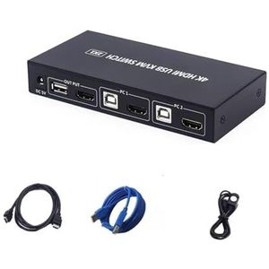 2-poorts KVM-switch -compatibele USB-converter HD Twee computerhosts delen toetsenbord, muis, beeldscherm, USB-printerdelingsapparaat Naadloze Schakeling