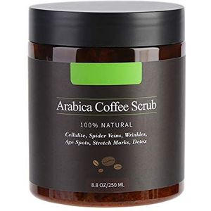 100% natuurlijke arabica koffie lichaam peeling crème, bodyscrub lichaamspeeling badzout anti-aging verzorging tegen onzuivere huid voor gezicht en lichaam, 250 g