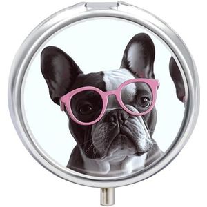 Draagbare Pillendoos Pil Case Franse Bulldog Roze Bril Reizen Pillendoos Kleine Pil Case Dagelijkse Pil Container Pil Organizer Pocket Geneeskunde Doos Leuke Pil Case