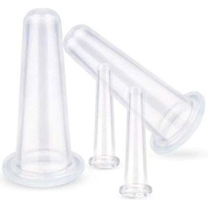 Siliconen gezichtscupping set vacuüm massage cup kit voor lichaam oog gezicht hals huidverzorging tool (2 groot + 2 klein, wit)