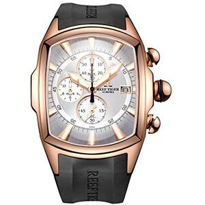 Reef Tiger Top Brand Mens Enorme Grote Sport Horloges Rubberen Band Rose Goud Militaire Horloges voor Mannen RGA3069-T, Rga3069-t-pwb, riem