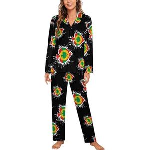 Oromo Liberation Front Flag Spades Ace Poker Vrouwen Lange Mouw Button Down Nachtkleding Zachte Nachtkleding Lounge Pyjama Set XL