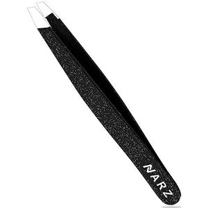 NARZ Professionele pincet met een schuine punt, speciaal ontworpen voor het verwijderen van gezichtshaar bij zowel vrouwen als mannen, roestvrij staal, 1 stuk, zwart