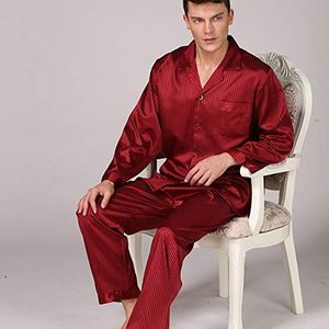 Heren/heren nachtkleding set Klassieke satijnen pyjama, loungewear, L ~ 3XL,Red,XXXL