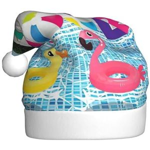 TyEdee Flamingo en zwembad print Xmas Vakantie Hoed voor Volwassenen, Kerstmuts, Zachte Kerstmuts, voor Feestelijke Kerstfeest Decor