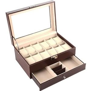 Horloge Doos Horloge Organizer Display 12 Slots Horloge Doos Dubbellaags PU Lederen Sieraden Houder Opbergtas Met Lade Horlogedozen (Color : Burgundy, Size : 30 * 20 * 13cm)