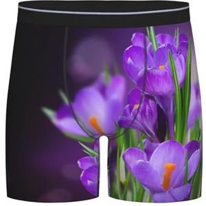 GRatka Boxerslip, heren onderbroek boxershorts, been boxershorts, grappige nieuwigheid ondergoed, groene bladeren en paarse bloemen bedrukt, zoals afgebeeld, M