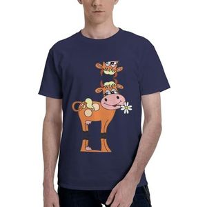 CKGODGF Cartoon schattig koeienprint heren katoenen T-shirt, casual en comfortabel korte mouw, geschikt voor fitness en dagelijks gebruik, Donkerblauw, S