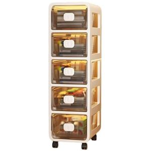 2/3/4/5 Kubus Boekenplank, Kubus Opslag Display Rek Met Wielen, Eenvoudige Mobiele Boekenplank Met Laden For Woonkamer, Kinderkamer (Zwart, Wit)(White,5tier)