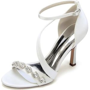 Vrouwen Open Teen Trouwschoenen Voor Bruid Stiletto Hoge Hak Bruidsschoenen Enkelbandje Prom Party Geklede Pumps Sandalen,ivoor,35 EU