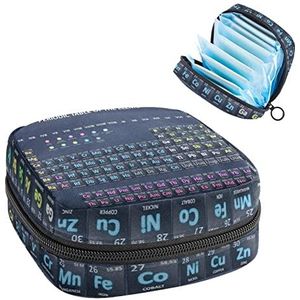 Periode Pouch Draagbare Tampon Opbergtas,Tampon Houder voor Portemonnee Vrouwelijke Product Organizer,Zwart Periodiek Systeem Chemie, Meerkleurig, 4.7x6.6x6.6 in/12x17x17 cm