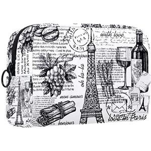Cosmetische tas voor dames,kleine make-uptas voor portemonnee,Vintage Krant Eiffeltoren,Cosmetische reistas,make-uptasje