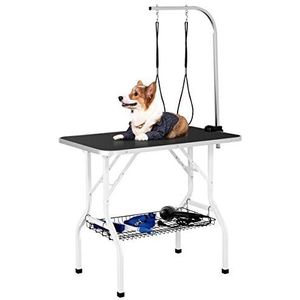 Yaheetech Inklapbare draagbare huisdierverzorgingstafel hondenverzorgingstafel voor huishoudbaden, haardroog en knippen trimtafel met netmand voor honden/katten, zwart, in hoogte verstelbaar