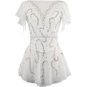 Nnnydjy Kunstschaatsjurken voor wedstrijden Dames rolschaatskostuum Meisjes professioneel schaatsrokje Ritmische gymnastiek turnpakje sportkleding,Wit,11_13Years