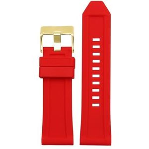 INEOUT Siliconen rubberen armband horlogeband 24mm 26mm 28mm compatibel met diesel DZ4496 DZ4427 DZ4487 DZ4323 DZ4318 DZ4305 Heren horloges riem (Color : Red gold buckle, Size : 28mm)