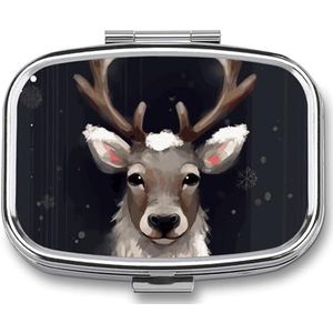 Pillendoos 2 compartimenten pillenorganisator rendier reizen pillendoosje met spiegel vierkante metalen pillencontainer wekelijkse geneeskunde planner vitamine organizer voor zak