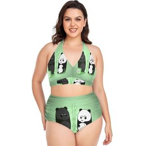 KAAVIYO Schattige groene panda meisjes plus size bikini set tweedelig badpak badkleding voor strand dames vrouwen, Patroon., 4XL