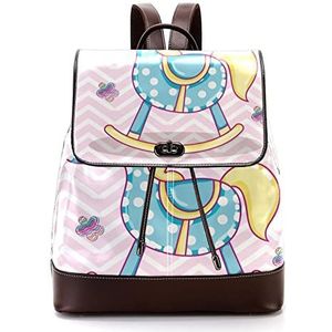 Leuke Houten Paard Cartoon Gepersonaliseerde Schooltassen Bookbags voor Tiener, Meerkleurig, 27x12.3x32cm, Rugzak Rugzakken