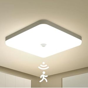 Combuh LED Plafondlamp met Bewegingsmelder 30W Waterdicht IP56 2400Lm Neutraal Wit 4000K Plafondlicht voor Badkamer, Kantoor, Keuken, Veranda, Garage, Buiten 25 * 25 * 4Cm