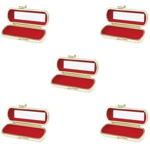 Lederen Lipstick Lipgloss Case Opbergdoos Balsem Houder met Spiegel Grijs, 5 Set (Beige), as described, als beschrijving