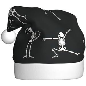 TyEdee Leuke Skelet Dancing Print Xmas Vakantie Hoed voor Volwassenen, Kerstmuts, Zachte Kerstmuts, voor Feestelijke Kerstfeest Decor