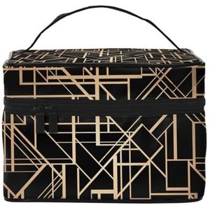 Art Deco stijl geometrisch patroon twee zijden, make-up tas cosmetische tas draagbare reizen toilettas potlood etui, zoals afgebeeld, Eén maat