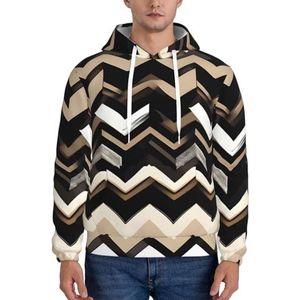 Evengigy Zwart Wit Tan Zigzag Print Heren Fleece Hooded Hoodie Met Pocket Outfits grappige Hooded Sweatshirt Trui, Zwart, XS