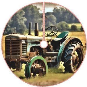 Oude tractor foto boerderij print rustieke kerstboom rok, gewatteerde kerstboom rok, perfect voor Kerstmis, Halloween