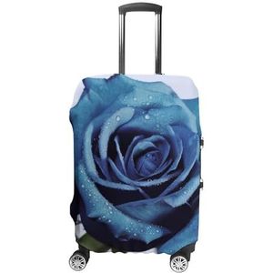 LFDSPYJE Bagagehoes Reiskoffer Cover met Zijrits Blauw Rose Bloeit Elastische Wasbare Koffer Protector Anti-kras Decoraitve Bagage Protector voor 45-70 cm Koffer, Blauwe Rose Bloeit, L