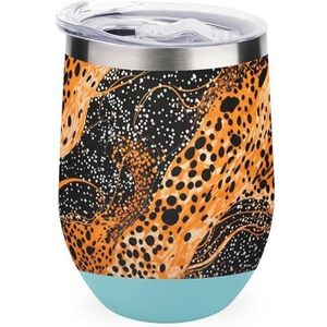 Aquarel Luipaard Print 12oz Wijn Tumbler Met Deksel Roestvrij Staal Cup Dubbele Muur Vacuüm Geïsoleerde Koffie Mok