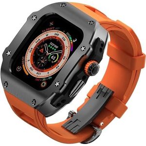 dayeer Roestvrij stalen metalen behuizing fluorrubber horlogeband voor Apple Watch ULTRA2 49 mm, metalen afdekband modificatiekits voor Iwatch Ultra (Color : OrangeB, Size : Ultra2 ultra 49mm)