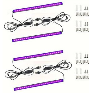 UV-uithardingslamp, 5V USB-schakelaar UV-zwart licht UV T5-buis ultraviolette lamp 395nm UVA-nageldrooglamp decoratie blacklight(4 pcs)