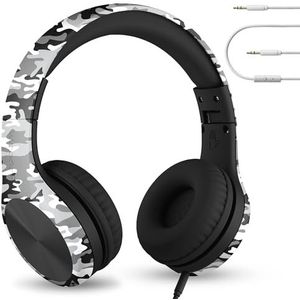 LilGadgets Connect+ Pro Kinderschoolhoofdtelefoon - Opvouwbare over-ear headset met in-line microfoon, sneeuwcamouflage