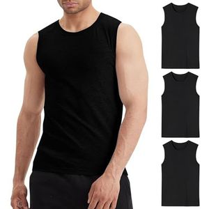 LiKing Onderhemd heren onderhemden gym tank top spiershirts ondershirt katoen okselshirts sport tanktop mannen 3/6 pak mouwloos 8301, 3 stuks, zwart, XL