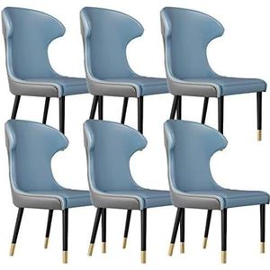 EdNey Stoelen voor eetkamer, eetkamerstoelen set van 6, kaptafel stoel, make-up stoel, stevige ijzeren kunst benen, grijze eetkamerstoelen, draaibare eetkamerstoelen (kleur: blauw+grijs)