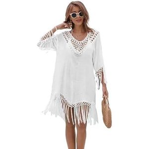 Badpak voor dames, kant, doorschijnend, strandjurk, bikinijurk, casual, los, vest, jurk, zomer, zwemkleding, strandjurk, wit