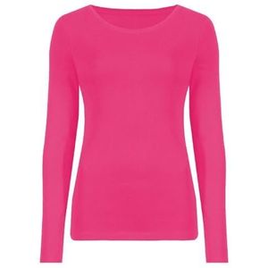 Hamishkane Dames lange mouw ronde hals effen casual basic stretchy getailleerd dames T-shirt top, Cerise, 42-44