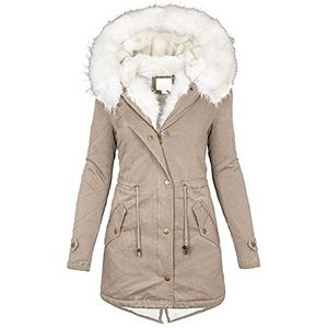 Vrouwen Geïsoleerde Faux Fur Hooded Parka Jas Plus Size Vrouwen Winter Jas Revers Kraag Lange Mouw Zip Jas Dames Vintage Dikke Dikke Jas Fleece Gevoerde Jas Dikke Warme Bovenkleding, Kaki, M