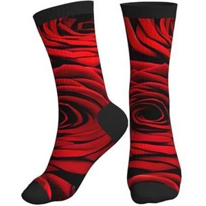 Jkkghll Rode Rose Bloem Print Mannen Vrouwen Mid-Tube Sport Sokken Ademend Atletisch Voor Running Fitness Dagelijkse Slijtage, Zwart, One size