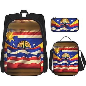 OdDdot Schoolrugzakset, reisrugzak, lichtgewicht boekentas, met lunchtas, etui - herfstbladeren Thanksgiving Day pompoenprint, Arizona Vlag standaard, Eén maat, Schooltas Set