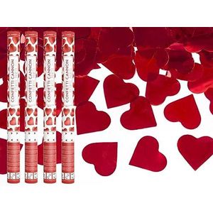 4 stuks Confetti kanon rozenblaadjes, harten, bruiloft, verjaardag, jubileum, babyshower, feestbenodigdheden, confetti shooter popper 60 cm (rode harten)