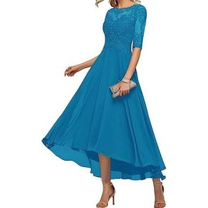 BRIGOW Kant Applique Moeder van de Bruid Jurk voor Bruiloft Prom Jurken Plooien Cocktail Jurken Plus Size, Oceanblue, 34