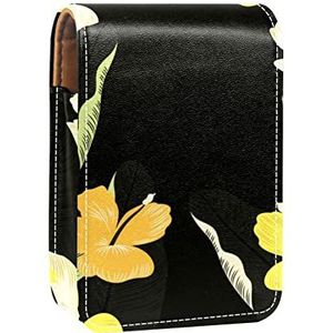 Tropische Zwarte Bloemen Lip Gloss Houder Lippenstift Case Draagbare Mini Lipstick Opbergdoos Reizen Lipstick Organish Case met Spiegel voor Vrouwen., Meerkleurig, 9.5x2x7 cm/3.7x0.8x2.7 in